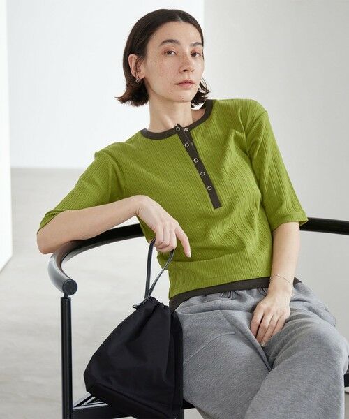 BEAUTY&YOUTH UNITED ARROWS / ビューティー&ユース ユナイテッドアローズ カットソー | 【WEB限定】ランダムリブ ヘンリーネック スナップ 5分袖Tシャツ（LIME）