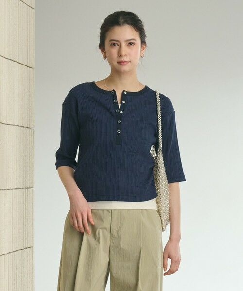 BEAUTY&YOUTH UNITED ARROWS / ビューティー&ユース ユナイテッドアローズ カットソー | 【WEB限定】ランダムリブ ヘンリーネック スナップ 5分袖Tシャツ | 詳細25