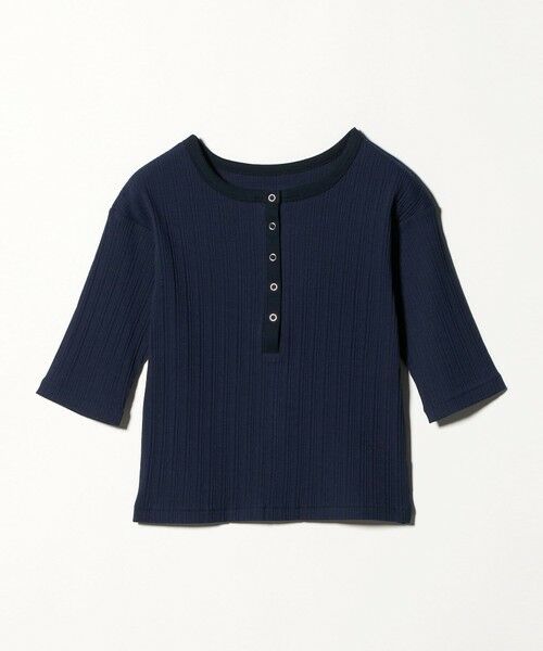 BEAUTY&YOUTH UNITED ARROWS / ビューティー&ユース ユナイテッドアローズ カットソー | 【WEB限定】ランダムリブ ヘンリーネック スナップ 5分袖Tシャツ（NAVY）