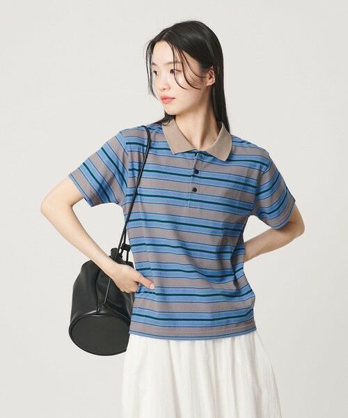 BEAUTY&YOUTH UNITED ARROWS / ビューティー&ユース ユナイテッドアローズ Tシャツ | 【WEB限定】マルチボーダー ポロカラーTシャツ（COBALT）