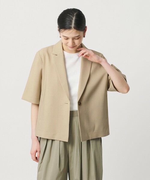 BEAUTY&YOUTH UNITED ARROWS / ビューティー&ユース ユナイテッドアローズ テーラードジャケット | 【WEB限定 Wardrobe DAILY MINIMAL】メランジ ハーフスリーブジャケット ウォッシャブル（BEIGE）