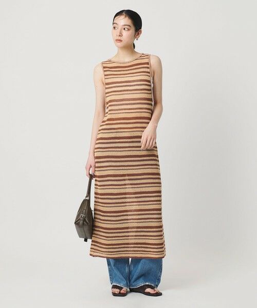 BEAUTY&YOUTH UNITED ARROWS / ビューティー&ユース ユナイテッドアローズ ロング・マキシ丈ワンピース | コットン メッシュ ボーダーワンピース（DK.BROWN）