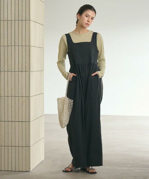 BEAUTY&YOUTH UNITED ARROWS / ビューティー&ユース ユナイテッドアローズ サロペット・オールインワン | 【WEB限定 Wardrobe DAILY MINIMAL】ギャザーノースリーブ オールインワン 接触冷感 UVカット はっ水（BLACK）