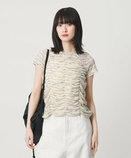 BEAUTY&YOUTH UNITED ARROWS / ビューティー&ユース ユナイテッドアローズ カットソー | 【WEB限定】カスリボーダー シャーリングトップス 2WAY（LT.BLUE）