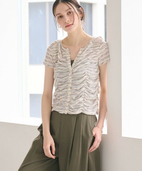 BEAUTY&YOUTH UNITED ARROWS / ビューティー&ユース ユナイテッドアローズ カットソー | 【WEB限定】カスリボーダー シャーリングトップス 2WAY（LILAC）