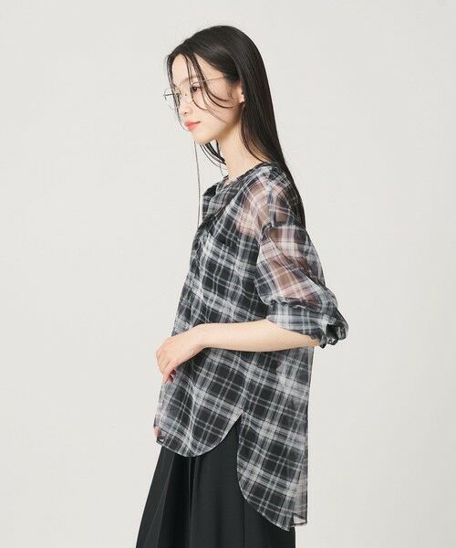 BEAUTY&YOUTH UNITED ARROWS / ビューティー&ユース ユナイテッドアローズ シャツ・ブラウス | 【WEB限定】オンブレーチェック シアーバンドカラーシャツ ウォッシャブル（BLACK）