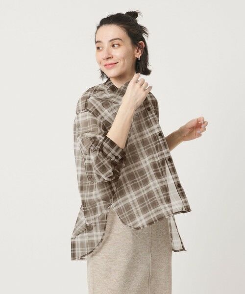 BEAUTY&YOUTH UNITED ARROWS / ビューティー&ユース ユナイテッドアローズ シャツ・ブラウス | 【WEB限定】オンブレーチェック シアーバンドカラーシャツ ウォッシャブル（MD.BROWN）