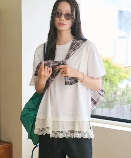BEAUTY&YOUTH UNITED ARROWS / ビューティー&ユース ユナイテッドアローズ Tシャツ | レースドッキング ショートスリーブ Tシャツ | 詳細1