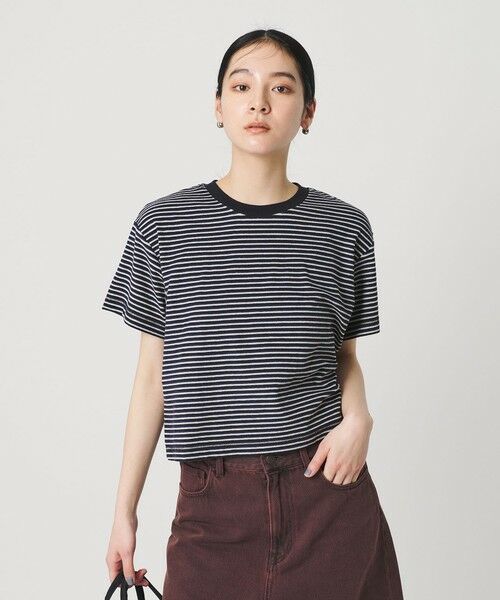 BEAUTY&YOUTH UNITED ARROWS / ビューティー&ユース ユナイテッドアローズ カットソー | コットン パイルボーダー ショートスリーブ Tシャツ（NAVY）