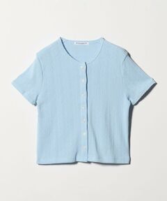 コットン パターンメッシュ ショートスリーブ カーディガン ウォッシャブル