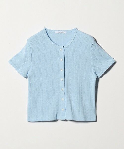 BEAUTY&YOUTH UNITED ARROWS / ビューティー&ユース ユナイテッドアローズ カーディガン・ボレロ | コットン パターンメッシュ ショートスリーブ カーディガン ウォッシャブル（LT.BLUE）