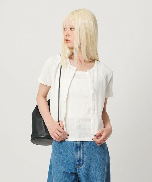 BEAUTY&YOUTH UNITED ARROWS / ビューティー&ユース ユナイテッドアローズ カーディガン・ボレロ | コットン パターンメッシュ ショートスリーブ カーディガン ウォッシャブル | 詳細25