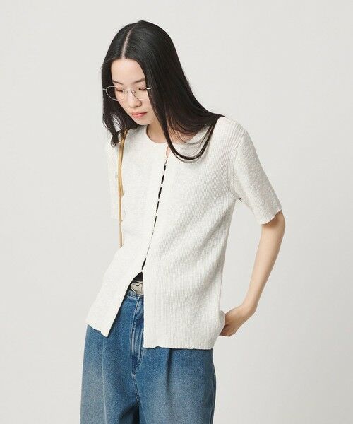 BEAUTY&YOUTH UNITED ARROWS / ビューティー&ユース ユナイテッドアローズ カーディガン・ボレロ | 麻ブレンド スラブ フロントボタン ショートスリーブ カーディガン ウォッシャブル | 詳細2