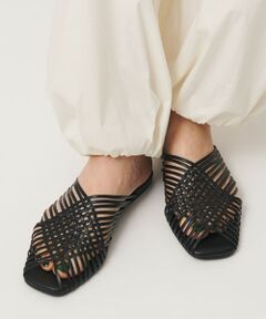 BEAUTY&YOUTH UNITED ARROWS / ビューティー&ユース ユナイテッドアローズ サンダル | レザー ラインメッシュ スクエア スライダーサンダル