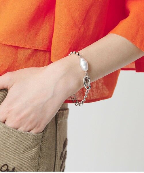 BEAUTY&YOUTH UNITED ARROWS / ビューティー&ユース ユナイテッドアローズ ブレスレット・バングル | パールモチーフ×ミックスチェーン ブレスレット（SILVER）