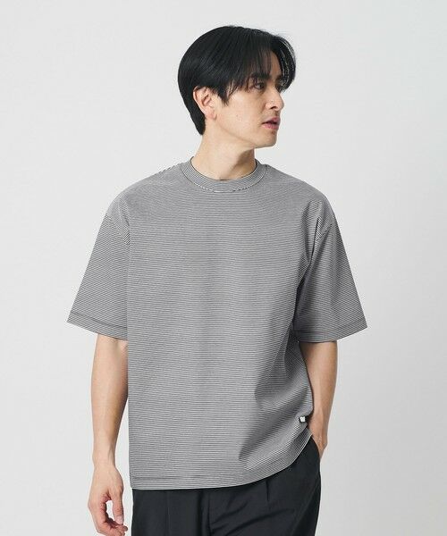 BEAUTY&YOUTH UNITED ARROWS / ビューティー&ユース ユナイテッドアローズ カットソー | クール デオドラント クルーネック ボーダー Tシャツ 接触冷感 抗菌防臭（NAVY）
