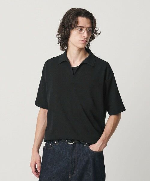 BEAUTY&YOUTH UNITED ARROWS / ビューティー&ユース ユナイテッドアローズ ニット・セーター | KNITEE リネンブレンド メリノ スキッパー ニット Tシャツ ウォッシャブル（BLACK）