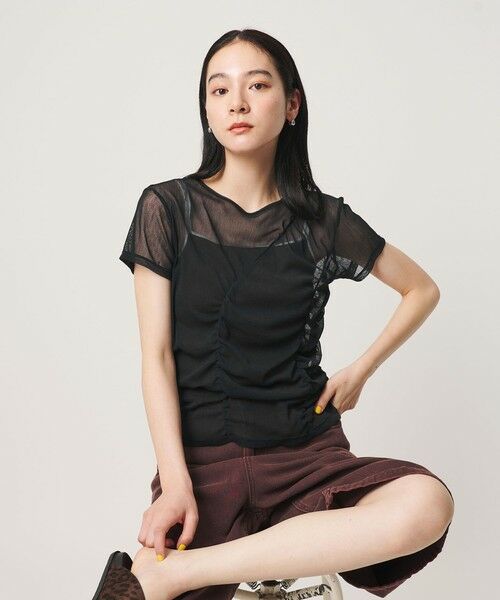 BEAUTY&YOUTH UNITED ARROWS / ビューティー&ユース ユナイテッドアローズ カットソー | シャーリング メッシュ Tシャツ（BLACK）