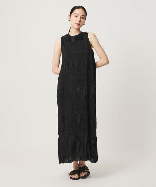BEAUTY&YOUTH UNITED ARROWS / ビューティー&ユース ユナイテッドアローズ ミニ丈・ひざ丈ワンピース | プリーツ アメリカンスリーブ ワンピース ウォッシャブル（BLACK）