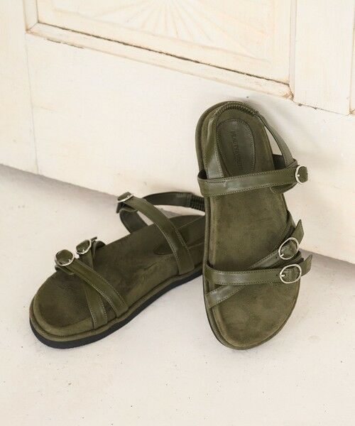BEAUTY&YOUTH UNITED ARROWS / ビューティー&ユース ユナイテッドアローズ サンダル | ダブルクロス ベルト バックストラップ サンダル（OLIVE）