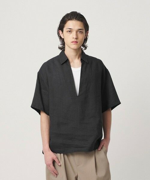 BEAUTY&YOUTH UNITED ARROWS / ビューティー&ユース ユナイテッドアローズ シャツ・ブラウス | ラミー ディープ Vネック ショートスリーブ シャツ（BLACK）