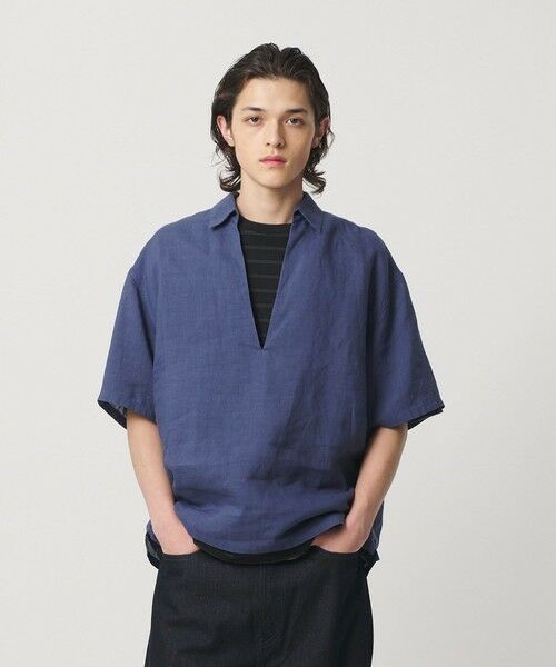 BEAUTY&YOUTH UNITED ARROWS / ビューティー&ユース ユナイテッドアローズ シャツ・ブラウス | ラミー ディープ Vネック ショートスリーブ シャツ（NAVY）