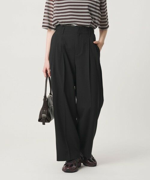 BEAUTY&YOUTH UNITED ARROWS / ビューティー&ユース ユナイテッドアローズ その他パンツ | ポリエステルブレンド ２タック タブワイドパンツ ウォッシャブル 防シワ（BLACK）