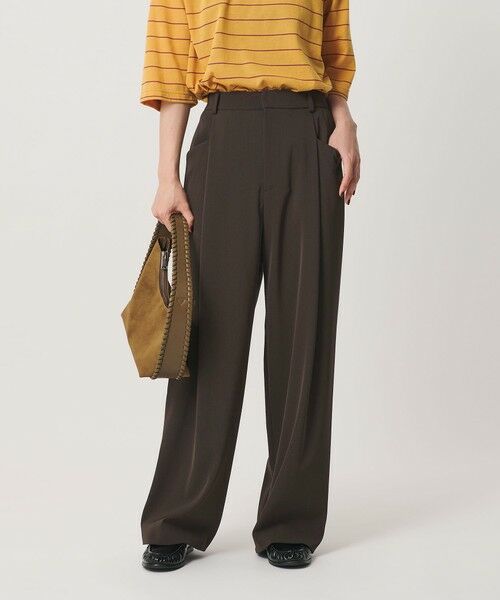 BEAUTY&YOUTH UNITED ARROWS / ビューティー&ユース ユナイテッドアローズ その他パンツ | ポリエステルブレンド バックゴム ワイドパンツ ウォッシャブル 吸水速乾 防シワ(DK.BROWN)