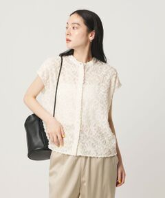 【WEB限定】シアージャガード バンドカラーフレンチスリーブブラウス ウォッシャブル