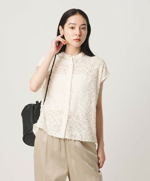 BEAUTY&YOUTH UNITED ARROWS / ビューティー&ユース ユナイテッドアローズ シャツ・ブラウス | 【WEB限定】シアージャガード バンドカラーフレンチスリーブブラウス ウォッシャブル | 詳細1