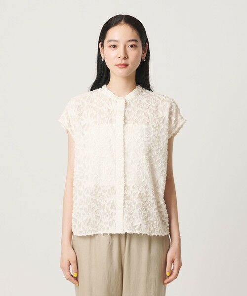 BEAUTY&YOUTH UNITED ARROWS / ビューティー&ユース ユナイテッドアローズ シャツ・ブラウス | 【WEB限定】シアージャガード バンドカラーフレンチスリーブブラウス ウォッシャブル | 詳細4