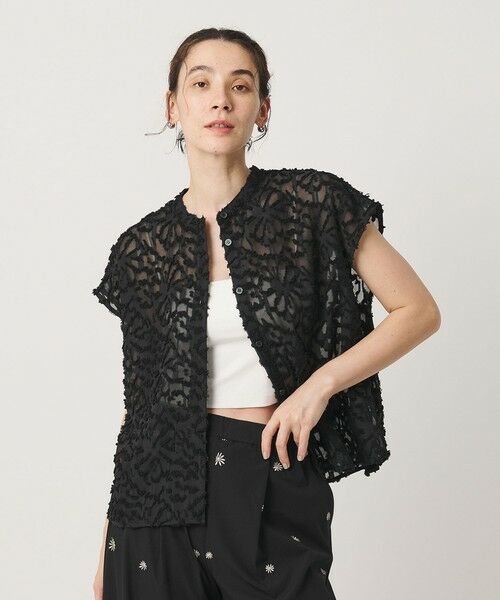 BEAUTY&YOUTH UNITED ARROWS / ビューティー&ユース ユナイテッドアローズ シャツ・ブラウス | 【WEB限定】シアージャガード バンドカラーフレンチスリーブブラウス ウォッシャブル（BLACK）