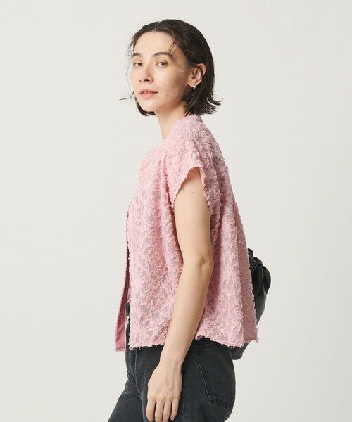 BEAUTY&YOUTH UNITED ARROWS / ビューティー&ユース ユナイテッドアローズ シャツ・ブラウス | 【WEB限定】シアージャガード バンドカラーフレンチスリーブブラウス ウォッシャブル（PINK）