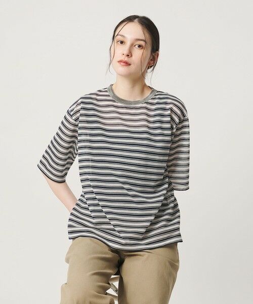 BEAUTY&YOUTH UNITED ARROWS / ビューティー&ユース ユナイテッドアローズ カットソー | コットンポリエステル シアーボーダー Tシャツ | 詳細1
