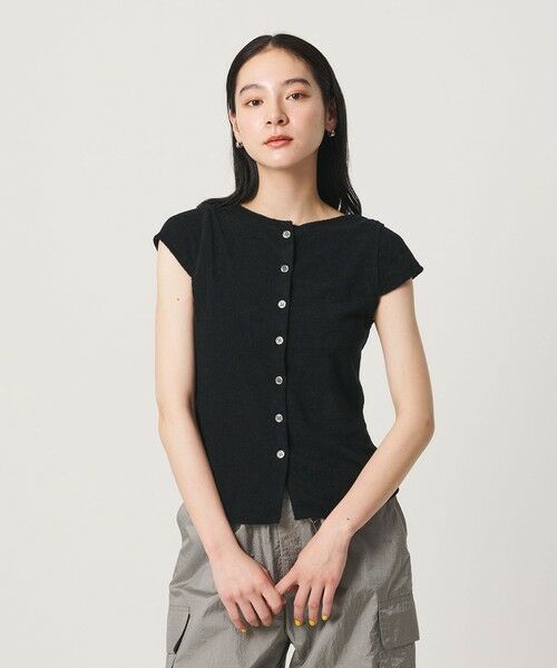 BEAUTY&YOUTH UNITED ARROWS / ビューティー&ユース ユナイテッドアローズ カットソー | ポリエステルコットン 2WAY キャップスリーブ トップス（BLACK）