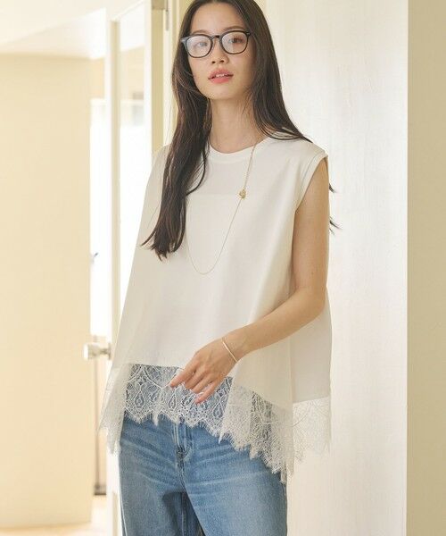 BEAUTY&YOUTH UNITED ARROWS / ビューティー&ユース ユナイテッドアローズ カットソー | 【WEB限定】レースコンビ ノースリーブカットソー（OFF WHITE）