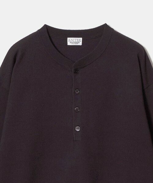 BEAUTY&YOUTH UNITED ARROWS / ビューティー&ユース ユナイテッドアローズ ニット・セーター | KNITEE フェザー コットン ヘンリーネック ニット Tシャツ ウォッシャブル | 詳細1