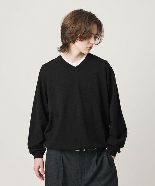 BEAUTY&YOUTH UNITED ARROWS / ビューティー&ユース ユナイテッドアローズ ニット・セーター | KNITEE フェザー コットン Vネック ニット Tシャツ ウォッシャブル（BLACK）