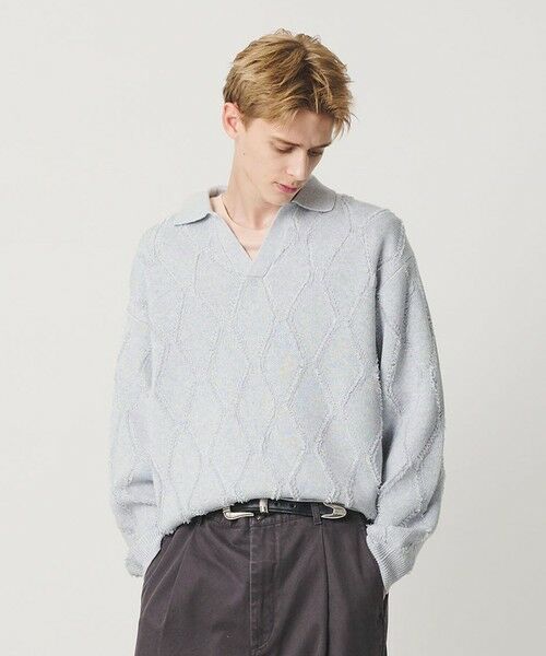 BEAUTY&YOUTH UNITED ARROWS / ビューティー&ユース ユナイテッドアローズ ニット・セーター | フリンジ パターン スキッパー ニット（LT.GRAY）