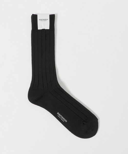 BEAUTY&YOUTH UNITED ARROWS / ビューティー&ユース ユナイテッドアローズ ソックス | シルケット リブ レギュラー ソックス（BLACK）