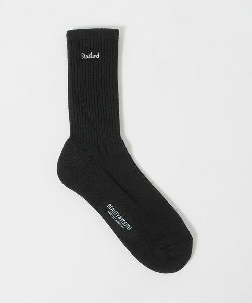 BEAUTY&YOUTH UNITED ARROWS / ビューティー&ユース ユナイテッドアローズ ソックス | フリーダム スタンダード エンブロイダリー ロゴ クルー ソックス（BLACK）