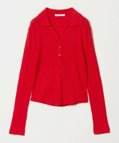 BEAUTY&YOUTH UNITED ARROWS / ビューティー&ユース ユナイテッドアローズ ニット・セーター | スキッパー フロントボタン リブニットプルオーバー ウォッシャブル（RED）