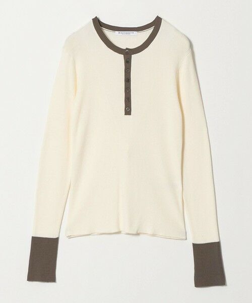 BEAUTY&YOUTH UNITED ARROWS / ビューティー&ユース ユナイテッドアローズ ニット・セーター | バイカラー ヘンリーネック リブ ニットプルオーバー ウォッシャブル（OFF WHITE）