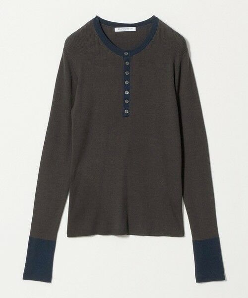 BEAUTY&YOUTH UNITED ARROWS / ビューティー&ユース ユナイテッドアローズ ニット・セーター | バイカラー ヘンリーネック リブ ニットプルオーバー ウォッシャブル（DK.GRAY）