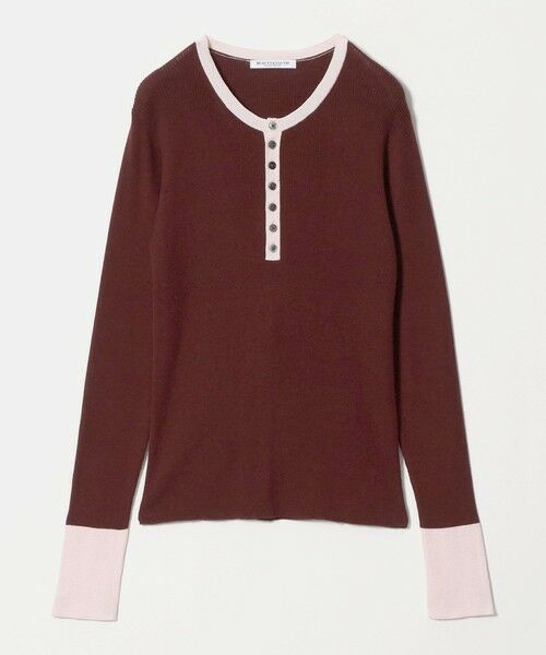 BEAUTY&YOUTH UNITED ARROWS / ビューティー&ユース ユナイテッドアローズ ニット・セーター | バイカラー ヘンリーネック リブ ニットプルオーバー ウォッシャブル（WINE）