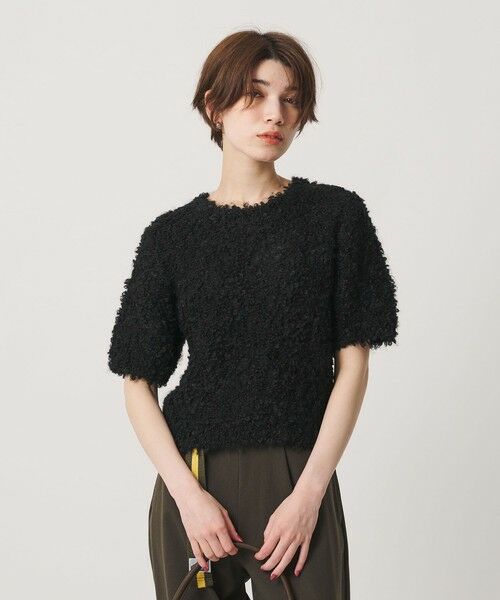 BEAUTY&YOUTH UNITED ARROWS / ビューティー&ユース ユナイテッドアローズ ニット・セーター | ループフェザーヤーン ハーフスリーブ ニットプルオーバー（BLACK）