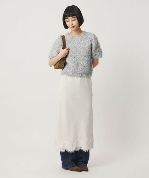 BEAUTY&YOUTH UNITED ARROWS / ビューティー&ユース ユナイテッドアローズ ニット・セーター | ループフェザーヤーン ハーフスリーブ ニットプルオーバー（LT.GRAY）