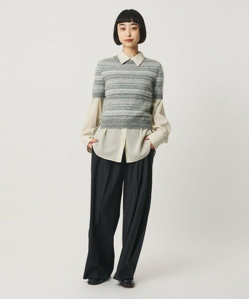 BEAUTY&YOUTH UNITED ARROWS / ビューティー&ユース ユナイテッドアローズ ニット・セーター | アルパカブレンド フェザーヤーン ボーダー ニットプルオーバー（LT.GRAY）