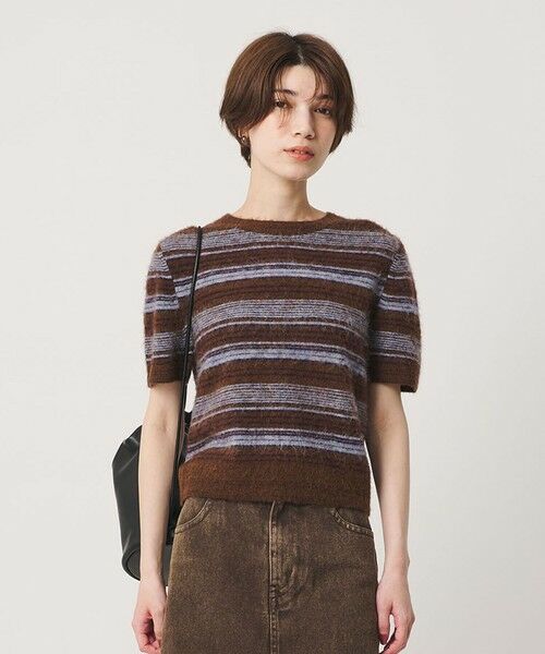 BEAUTY&YOUTH UNITED ARROWS / ビューティー&ユース ユナイテッドアローズ ニット・セーター | アルパカブレンド フェザーヤーン ボーダー ニットプルオーバー（DK.BROWN）