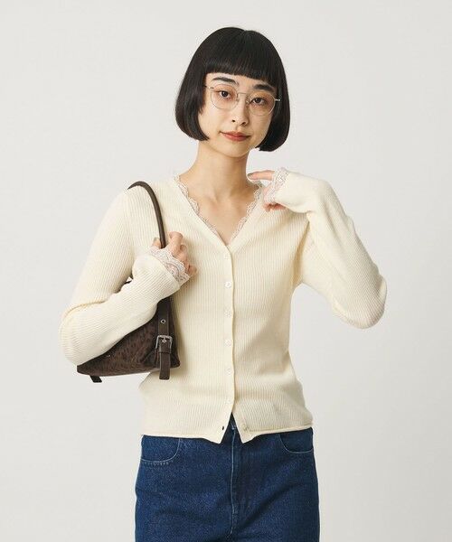 BEAUTY&YOUTH UNITED ARROWS / ビューティー&ユース ユナイテッドアローズ カーディガン・ボレロ | コットンカシミヤ レーストリム Vネックカーディガン ウォッシャブル | 詳細2